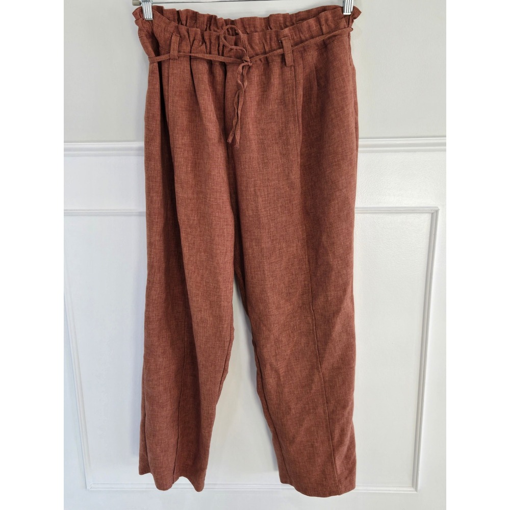 Riva‎ Italy Brown Paperbag Waist Pants XXL Terracotta Textured Straight Leg